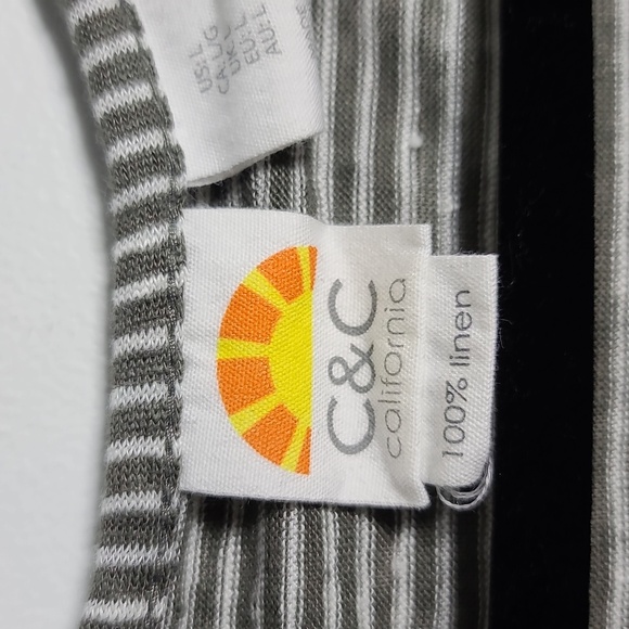 C & C CALIFORNIA Striped Gray and White 100% Linen Top Size Large - Picture 2 of 13